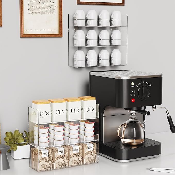 Acrylic Tea Bag Organizer, 3 Layers Tea Bag Holder for Tea Packets, Wall Mount Display Tea Caddy for Countertop or Cabinet, 12 Slots, Clear Acrylic - Image 2