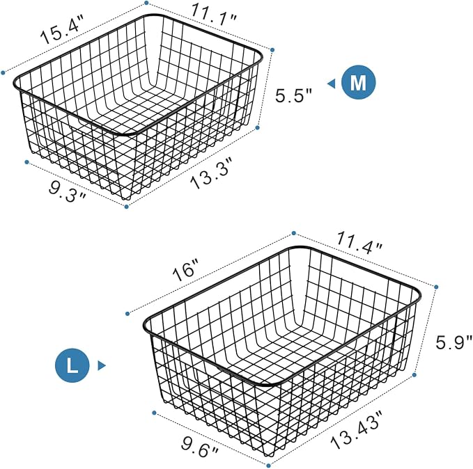 Freezer Organizer Bins - For 16/17/21 Cu Ft Upright Freezer, 4 Pack | Wire Baskets 2 Large & 2 Medium Sizes, Slide-Out for Easy Access, Prevent Food Falling Out, Keep Stand-Up Freezer Tidy, Black - Image 3