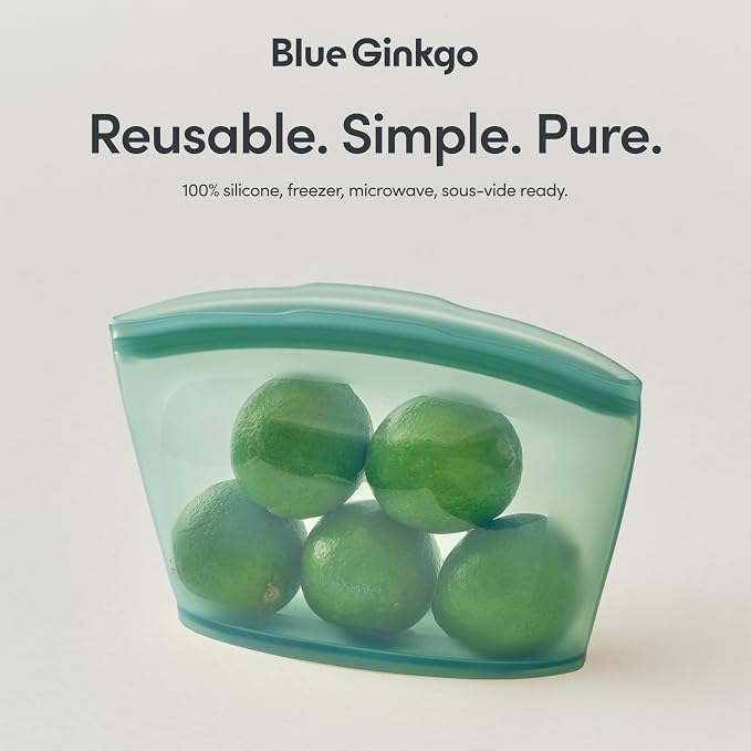 Blue Ginkgo Silicone Food Storage Bags, 3-Pack, Reusable, Made in Korea | Leakproof. Stand Up. Freezer and Dishwasher Safe. (Forest Green) - Image 6