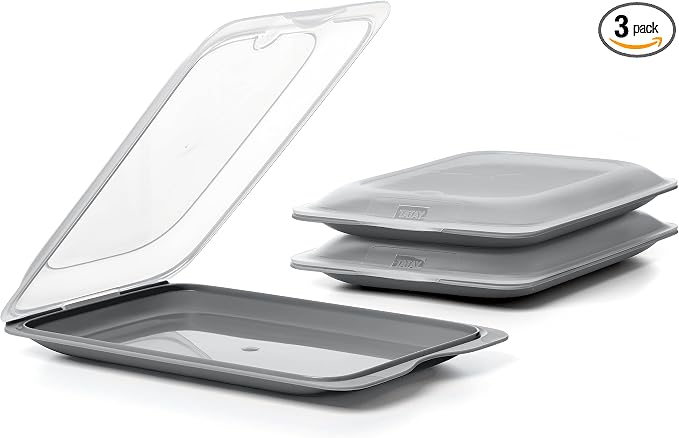 TATAY Cold Meat Containers for Fridge | Set of 3 Standard | Fridge Storage | Removable Lid, Stackable | Microwave, Freezer and Dishwasher Safe | BPA-Free, 17 x 3.2 x 25.2 cm, Colour Grey by TATAY