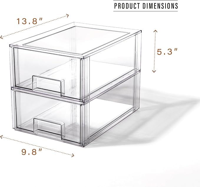 BINO | Stackable Storage Drawers, Large - 2 Pack, Clear | THE CRATE COLLECTION | Storage Bins With Drawers | Bathroom Organizers | Under Sink Organizer | Vanity Cabinet Home Organization - Image 2