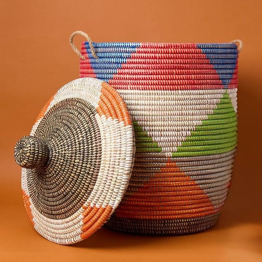 Clothes Hamper, Colorful Triangles, 15" Wide by Senegalo