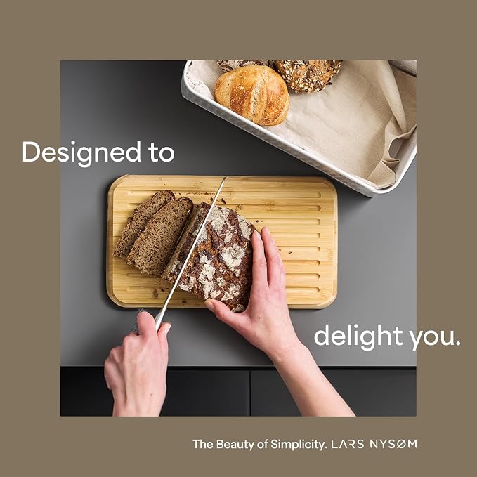 LARS NYSØM Bread Box I Metal bread box for long lasting freshness with non-slip pads I Baked goods Bin with bamboo lid usable as cutting board I 13.6x7.3x6.2in (Ash Gray) - Image 3