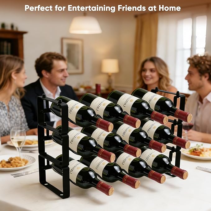 Wine Rack for Countertop – Stackable Freestanding Bottle Organizer for Kitchen, Pantry, Bar Cabinet & Small Spaces – Compact Metal Shelf & Modular Storage Stand (3-Tier) - Image 2