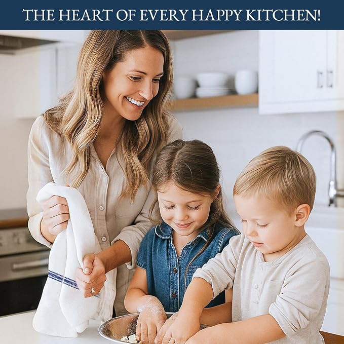 LANE LINEN Kitchen Towel Set- 12 Pack 14"x25" Dishtowels for Kitchen, Absorbent 100% Cotton Dish Drying Towels, Cleaning Cloth for Countertops, Soft & Durable, Machine Washable - Blue Stripe - Image 3