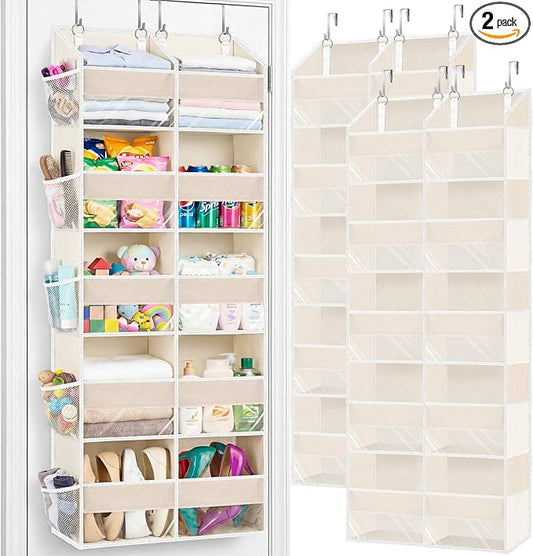 2 Pack Over the Door Organizer 5 Tiers, Extra Large Behind Door Storage of 10 Compartments, 80 lbs Weight Capacity Over Door Organizer, Door Hanging Organizer for Closet, Diaper Organizer, Beige by Ofiray-home