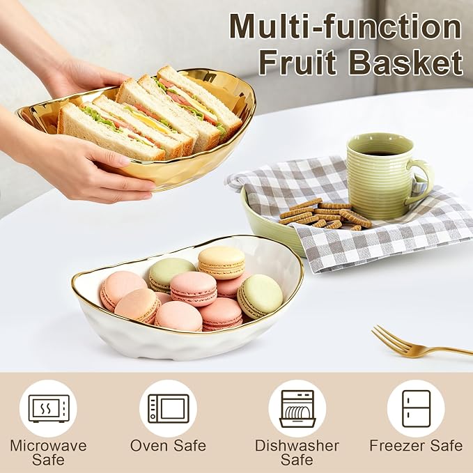 3 Tier Ceramic Fruit Bowl for Kitchen Counter, Tiered Fruit Basket Stand with Gold Metal Rack, Decorative Fruit Holder for Table, No Assembly Serving Bowls for Party Snacks & Housewarming Gift - Image 7