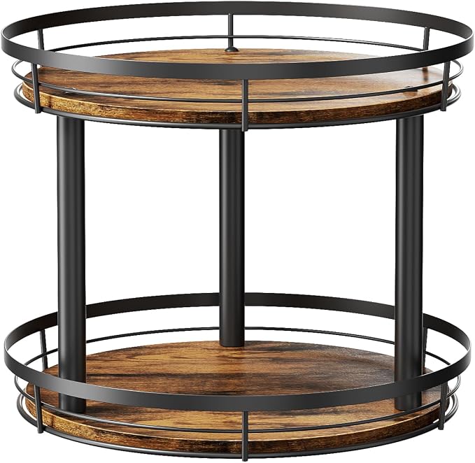LAMU 12'' Wood Lazy Susan Spice Rack Organizer, 2 Tier Spice Organization for Cabinet, Countertop, Kitchen, Table Top, Pantry, Condiment and Seasoning Rack Organizer by YourHome-OrganizationHelper