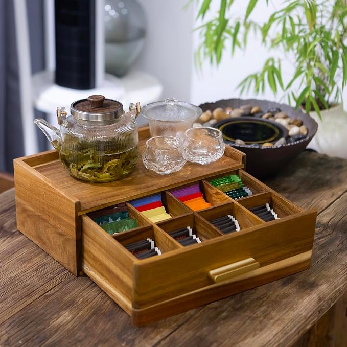 Acacia Wood Tea Bag Organizer, Tea Organizers and Storage Box, Tea Caddy for Tea Bags Storage Drawer, Teabag Holder Container Boxes for Countertop, Tea Station Chest Display Wooden, Organizador De Te - Image 4
