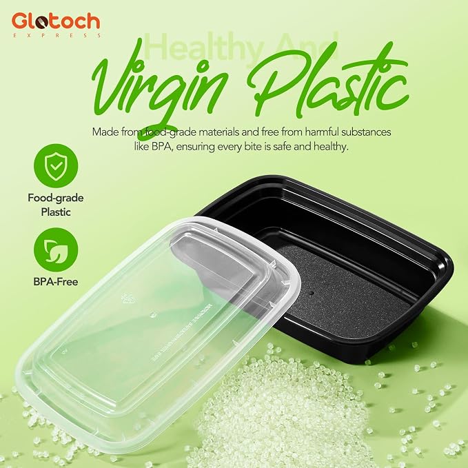 Glotoch Meal Prep Containers with Lids, 34 oz, 10 Pack (20-Piece) | Reusable BPA-Free To Go Food Containers, Leakproof and Durable, Microwave, Freezer and Dishwasher Safe, for Large Meals - Image 8