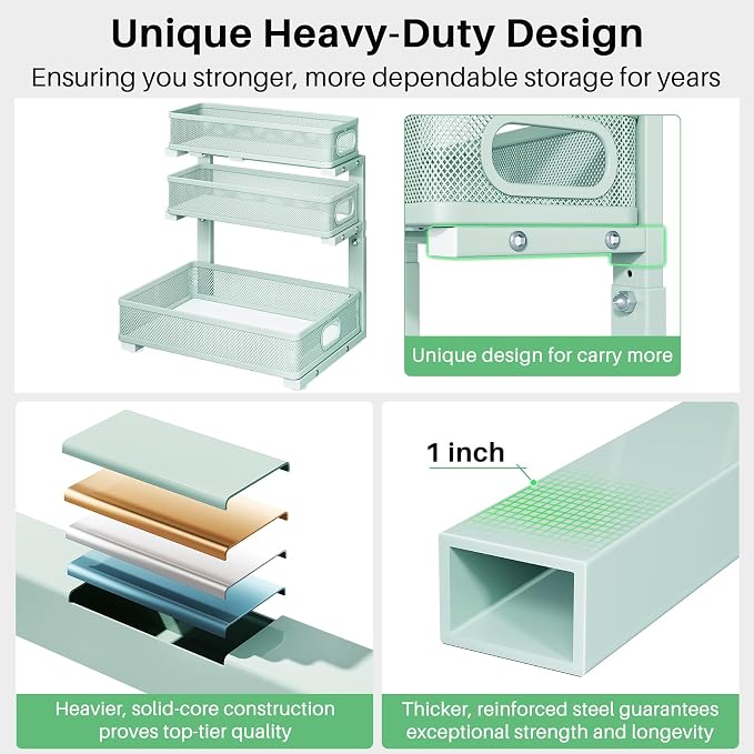 Under Sink Organizer, 1-Pack 3-Tier Height Adjustable Thickened Metal Pull out Cabinet Organizer Shelf, Slide out Storage Drawer Rack for Bathroom Kitchen Pantry Home Organization, LightBlue - Image 6