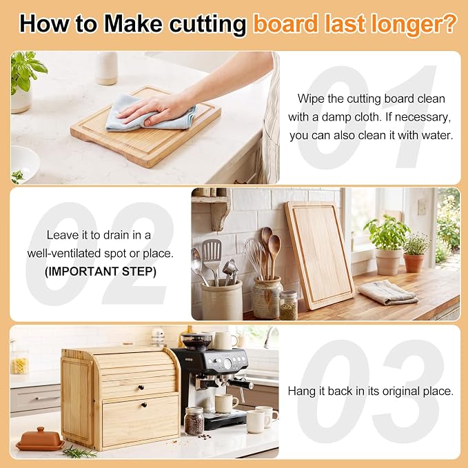 Alpeir Roll Top Bread Box with Cutting Board for Kitchen Countertop | Large Breadbox with Ventilation Holes, Double Layer Pantry Shelf, Wooden Homemade Bread Storage Container, Vintage Farmhouse - Image 9
