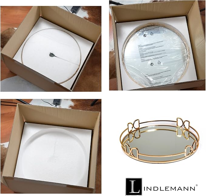 Decorative Tray Metal Mirrored Round Serving Trays with Butterfly Handles Perfume Jewelry Trinket Organizer for Bathroom Vanity Home Décor (Gold, 12") - Image 8