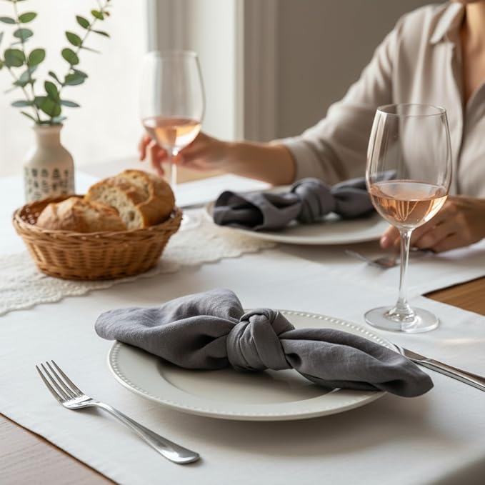 Linen Napkins –100% French Flax – Stonewashed Pure Linen Cloth Napkins - Size 18 Inch x 18 Inch – Set of 4 (Mid Gray) - Image 6