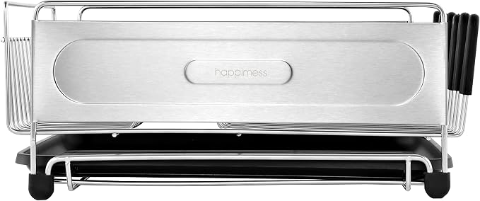 happimess Dish Drying Rack Compact Stainless Steel, 17.25", Silver/Black | Fingerprint-Proof, Wine Glass Holder, Detachable Utensil Caddy, Drainboard, Non-Slip Feet, Modern Contemporary Style - Image 14