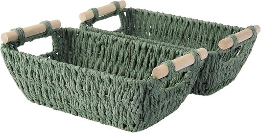 Storageworks Small Storage Basket, Woven Basket For Shelves, Bosana Green by StorageWorks