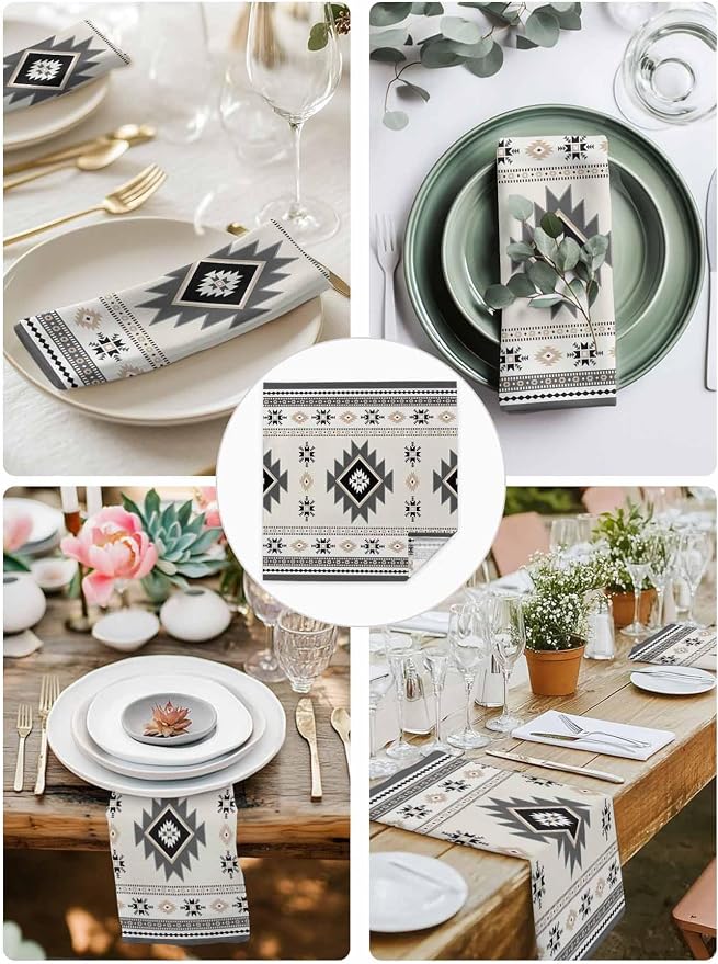 Boho Southwest Cloth Napkins Washable Set of 6, 20 x 20 Inch Reusable Aztec Tribal Ethnic Geometric Aesthetic Dinner Table Napkins Cloth Bulk for Weddings Kitchen Restaurants Hotel Events Parties - Image 4