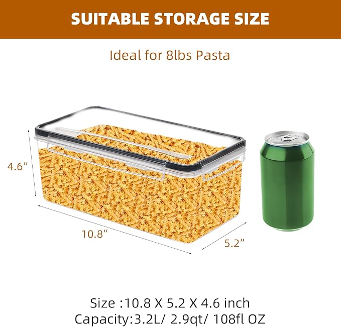 4pc 3.2L Large Airtight Plastic Canisters with Lids, Cups & Labels | Plastic Food Storage with Labels for Spaghetti, Cereal, Oats & Kitchen Pantry Organization, 4 Pack - Image 2