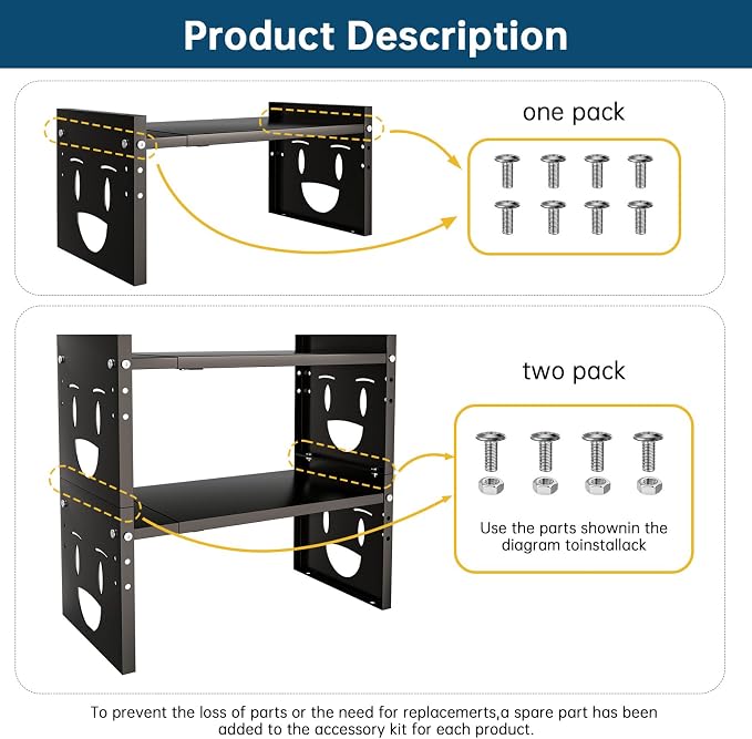 Fun-Face Expandable Cabinet Shelf Organizer,Adjustable Height & Width, Stackable Metal Storage Rack,Kitchen Spice Rack, Pantry Shelf, Countertops (2, Black) - Image 9