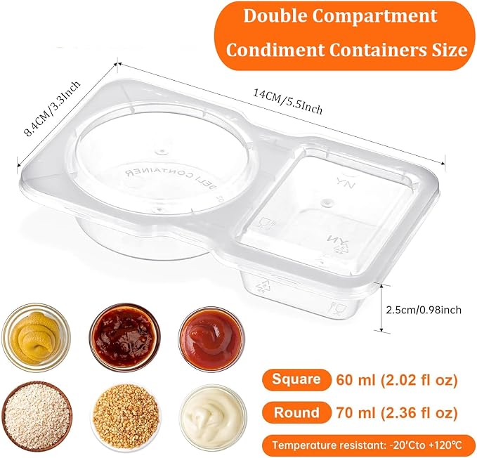 10Pack Reusable Snack Container - Reusable Snack Containers with Lids, Snacks Pack Containers 2 Compartments, Thickened and Portable Sauce Condiment and Dip Container for Picnic, Work, Lunch - Image 2