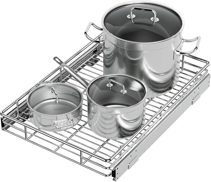 ZOINLIY Pull Out Cabinet Organizer, Slide Out Kitchen Organizers Storage | Heavy Duty Drawer Cupboard Storage Basket, Smooth Sliding, Chrome Finish by ZOINLIY