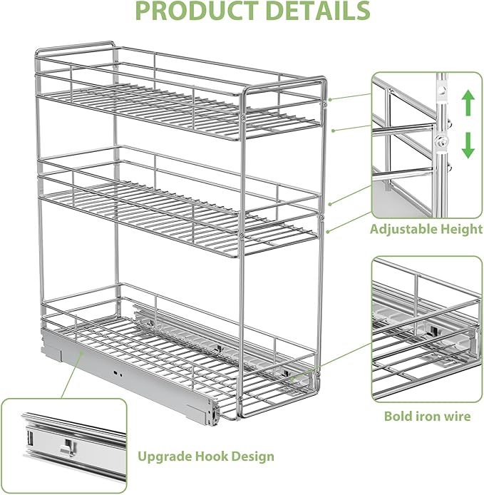 Pull Out Spice Rack Cabinet Organizer 5½" W x 20½" D, 3 Tier Heavy Duty Sliding Spice Cabinet Organization for Narrow Cabinet, Pull Out Shelves for Kitchen - Image 5