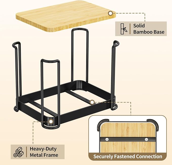 MOUKABAL Metal Lid Organizer for Rubbermaid Brilliance, Kitchen 3-Pack 1 | Fits 1.3,3.2,4.7,9.6 Cup Rubbermaid Brilliance lids/Space-saving upright storage/Metal frame with bamboo base/Ready to use - Image 7