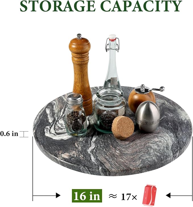 16'' Luxurious Natural Marble Lazy Susan Marble Turntable for Kitchen Dinning, Lazy Susans Organizer for Cabinet, Serving Rotation Spinning Tabletop Organizer Swiveling, Spice Rack Storage - Image 3