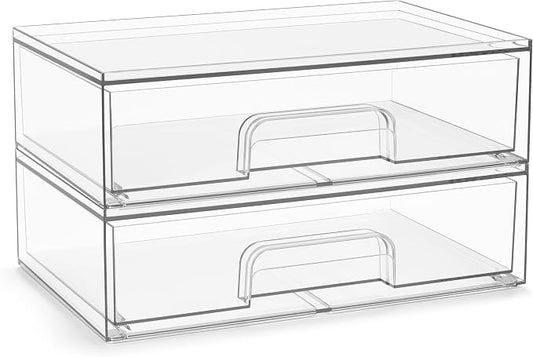 Sorbus Acrylic Storage Containers - 2 Pack, Stackable Storage Bins Set for Bathroom Organization - Clear Acrylic Drawer Organizers - Makeup Case Pull-Out Drawers (12.1’’ Wide) by Sorbus