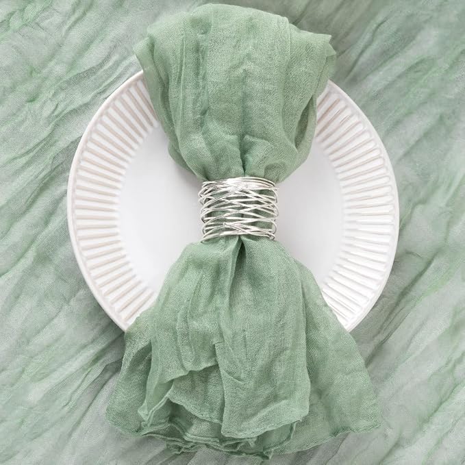DeZerlor Sage Green Washable Cheesecloth Napkins Set of 50 for Party | Reusable Summer Cloth Napkins Bulk, for Wedding Bridal Baby Shower Dinner Cocktail Birthday Home, 21x21 Inches - Image 2