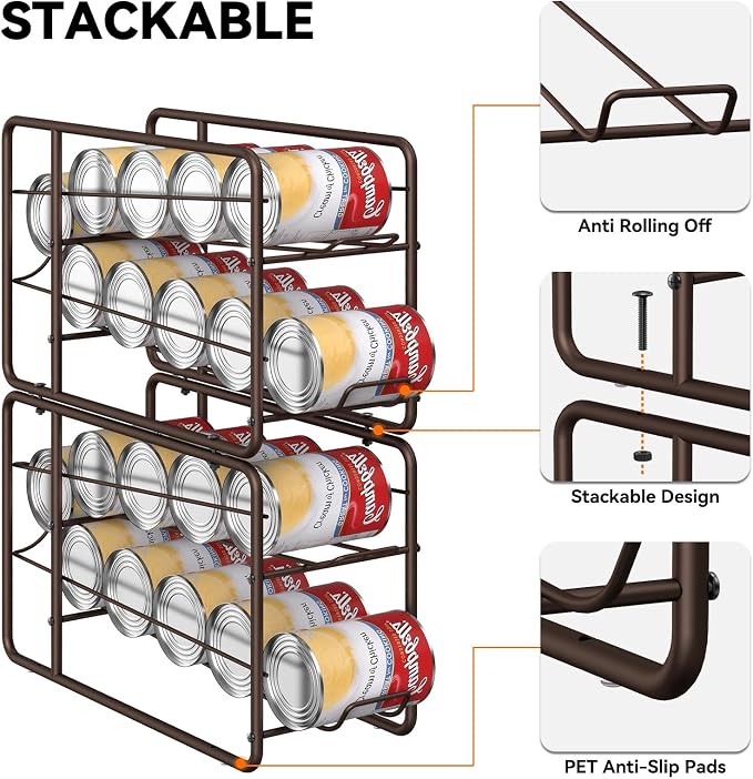 MOOACE 4 Pack Can Organizer for Pantry, Soda Can Dispenser Rack, Bronze | Stackable Canned Food Storage, Beverage Soup Cans Holder Fridge & Kitchen Cabinet Organizers and Storage - Image 4