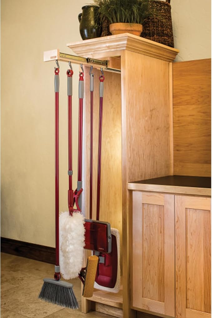 Rev-A-Shelf 22" Pullout Kitchen Cabinet Pantry Organizer with 7 Hanging Hooks with Ball Bearing Slide System, Maple Wood, GLD-W22-SC-7 - Image 2