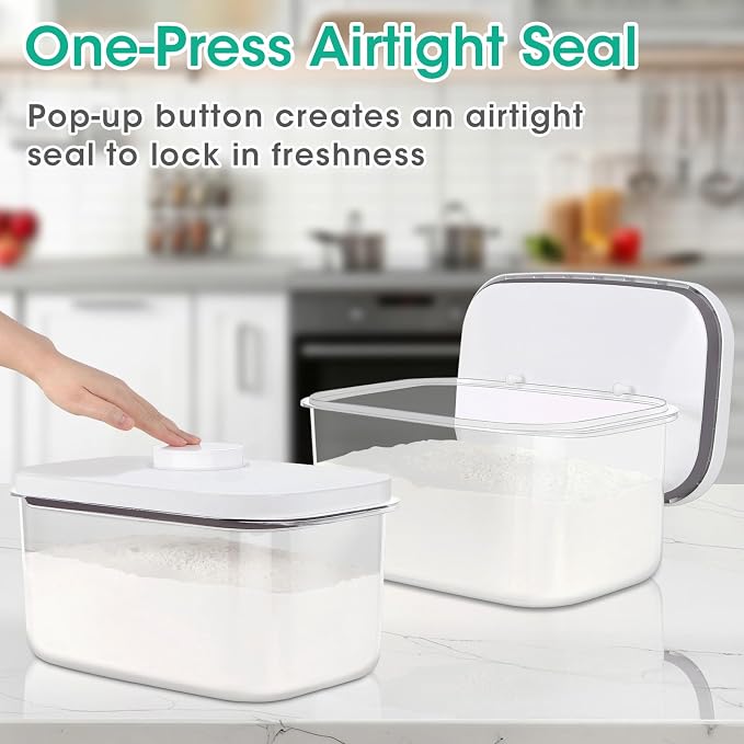 Large Bread Box with Easy-Carrying Handles for Kitchen Countertop, 6.5 Qt Rice Flour Container with Pop Up Lid & Hanging Hooks for Cleaner Use, Airtight Food Storage Bin for Kitchen Organization - Image 2