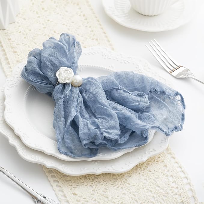 100 Pack Dusty Blue Cheesecloth Napkins Washable 21x21 Inches Dusty Blue Cloth Napkins Set of 100 Bridal Baby Shower Dinner Table Napkins for Wedding Rustic Boho Cotton Gauze Summer Party Table Decor - Image 2