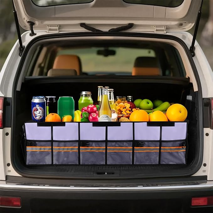 Car Trunk Organizer with Lid,Collapsible Car Storage Organizer with Multi Compartments and Securing Straps for SUV,Sedan,Jeep-Cyan - Image 7