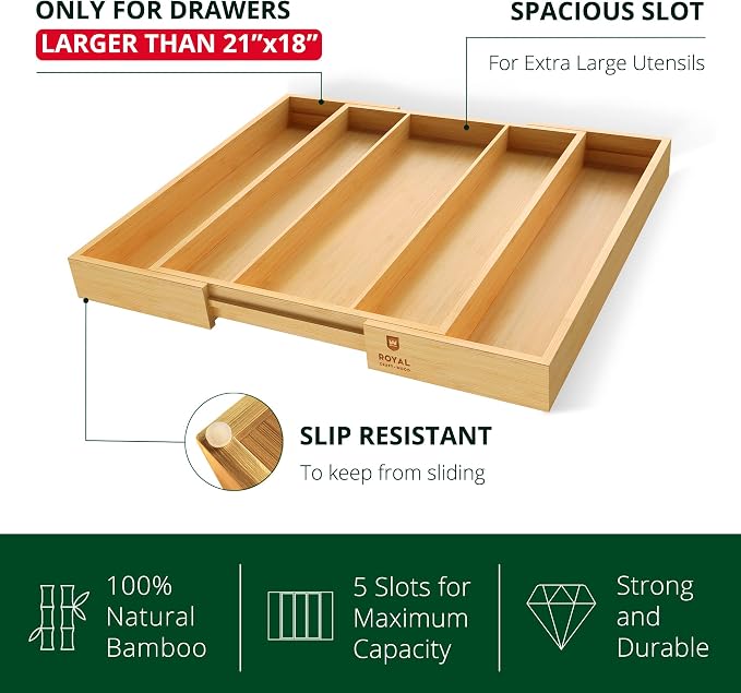 ROYAL CRAFT WOOD Luxury Bamboo Kitchen Drawer Organizer - Expandable Utensil Organizer for Drawer - Multi-Use Drawer Organizer Set - Image 6