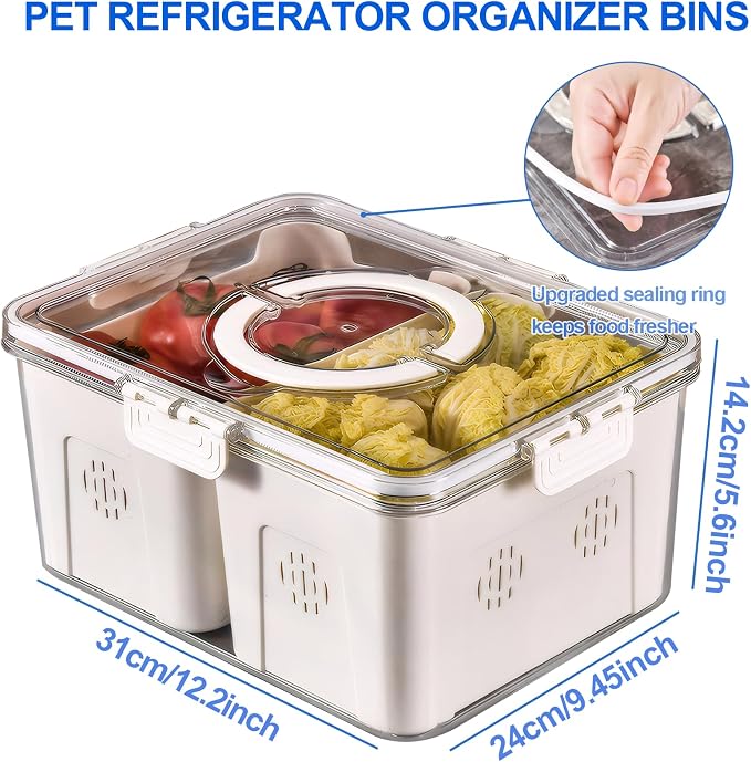 Fruit Storage Containers for Fridge with Lids, Handle and 2 Removable Colanders, Portable Refrigerator Fruit Organizer Bins, BPA-Free Fresh Produce Saver & Food Box for Food, Vegetable, Egg Storage - Image 6