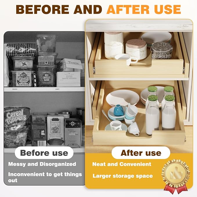 Pullout Cabinet Organizer, 14''W×21''D×3''H Slide Out Shelves for Kitchen Cabinets, Pull out Drawers for Kitchen Cabinets, Pantry, Bathroom, & Storage Organization - Image 4