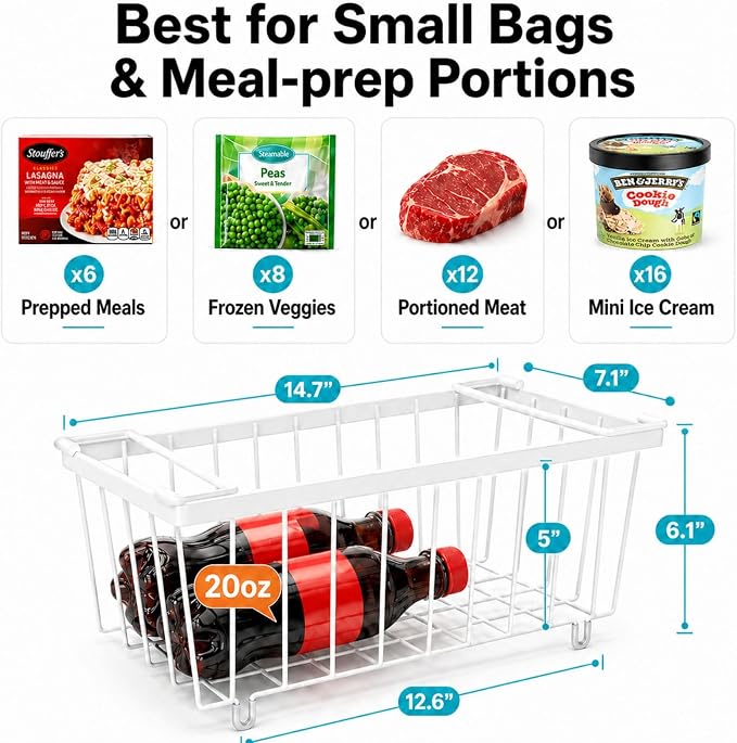 Chest Freezer Organizer Bins - Small Baskets for 7 Cu.Ft, 6 Pack | Easy Access Handles, Stackable Deep Freezer Wire Baskets, Vertical Space Sorts for Frozen Meat, Vegetable and Bagged Items - Image 4