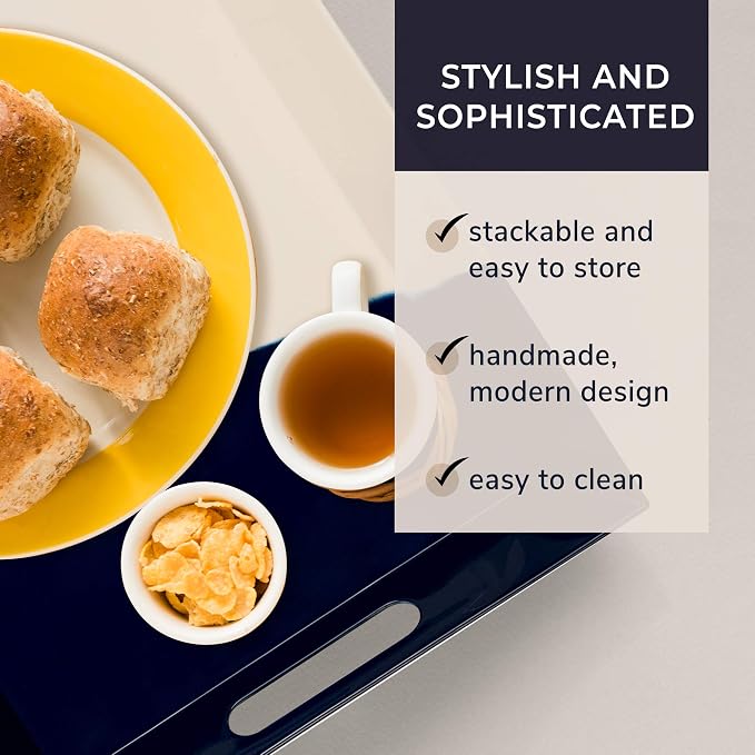 Melamine Serving Tray with Handles, Chip and Break-Resistant, Durable and Kid-Friendly Food Tray for Indoor and Outdoor, Dishwasher Safe, Ivory/Navy - Thomas Fuchs Creative - Image 2