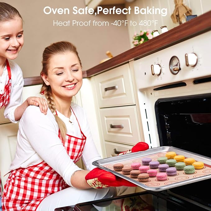 Macaron silicone baking mats - Macaroon Baking suppliers 1 Quarter Sheet + 2 Half Sheet Macaron Baking Mat,Macaron Baking Sheet,2 Piping Pastry Bag with Bag Tie,6 Piping Tips - Image 4