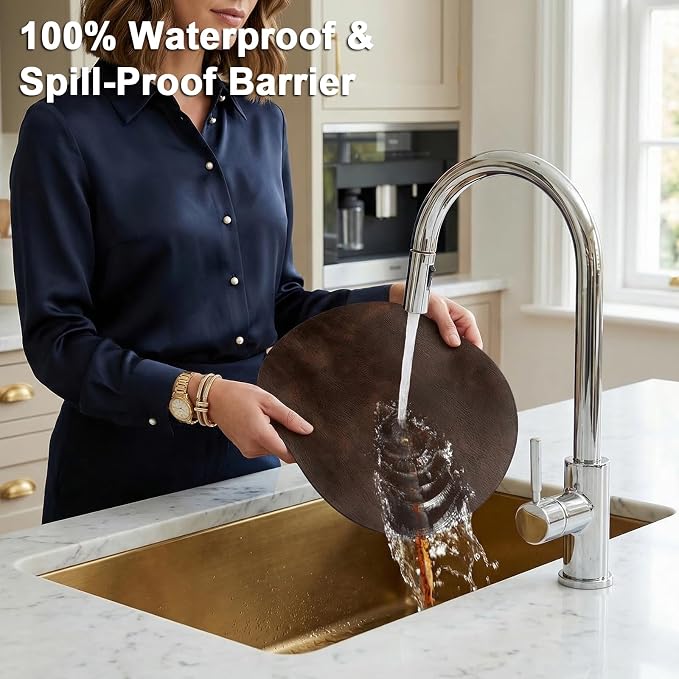 Placemats, Oval Placemats 2mm Ultra Thick Faux Leather Table Mats, Heat Resistant Waterproof Wipeable Dining Mats for Kitchen Table, Set of 12, Coffee - Image 4
