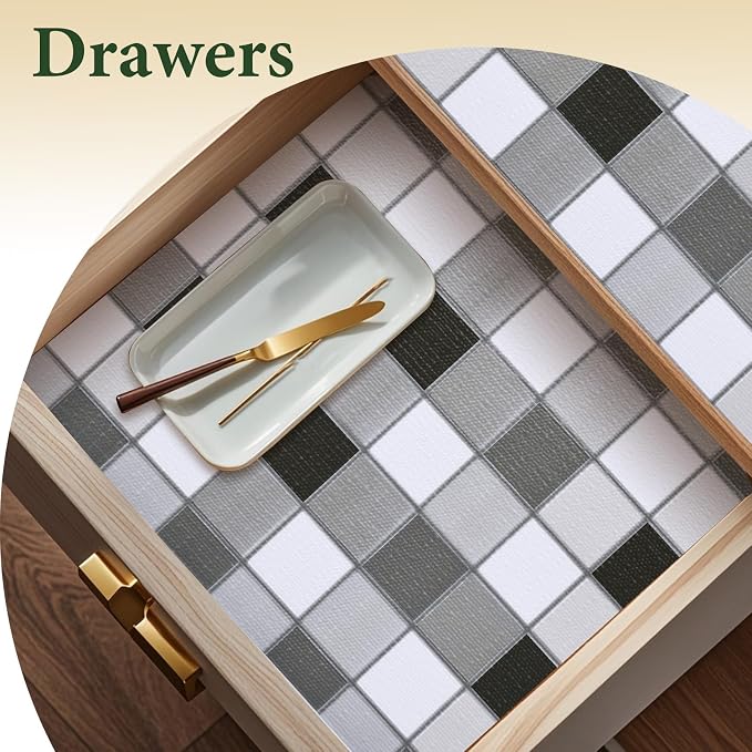 Drawer and Shelf Liner for Kitchen Cabinet: 12 in X 30 Ft Non Slip | Waterproof Shelf Paper Non Adhesive Refrigerator Liners Gray Mosaic Easy Liners for Bathroom - Image 6