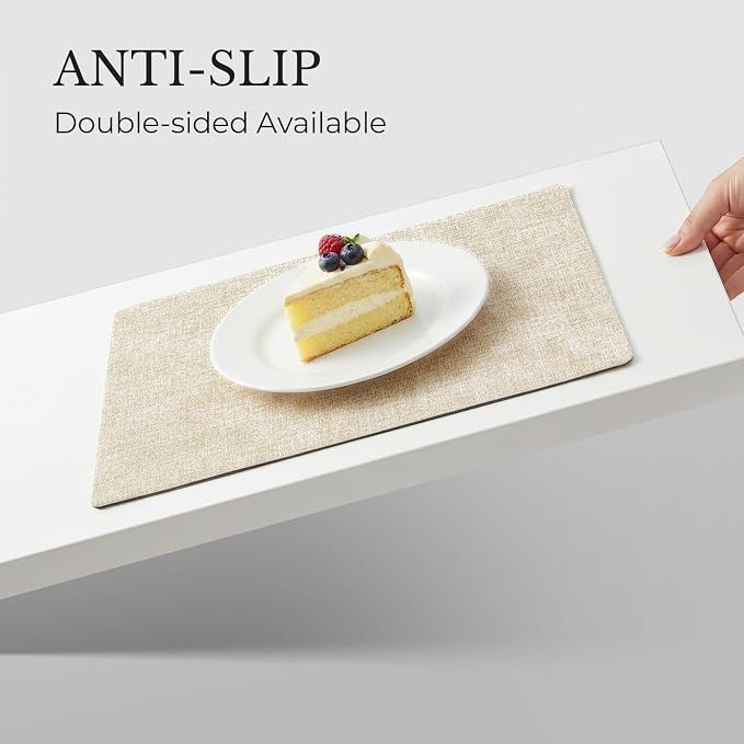 Romanstile Vinyl Placemats Set of 8, Reversible Faux Leather Heat Resistant Wipeable Table Mats, Waterproof Washable Non-Slip Table Placemats for Dining/Kitchen/Party/Outdoor (Black Beige, 12" x 17") - Image 6