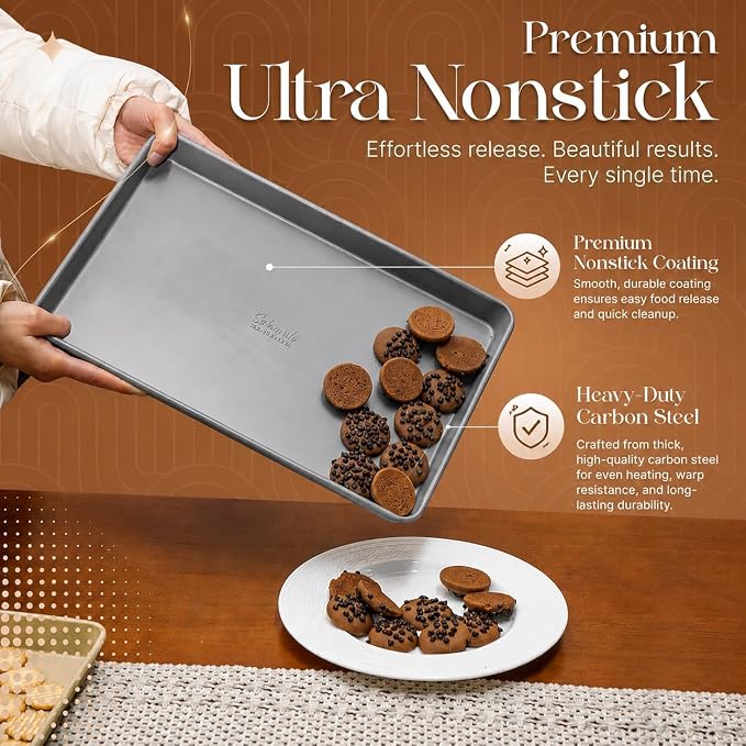 Nonstick Bakeware Set 8 Piece - Stackable Baking Pan Set, Oven safe 450°F, Carbon Steel Baking Set with Muffin, Loaf, Cookie Sheets & Roaster, Easy Storage, BPA-Free (Gray) - Image 3