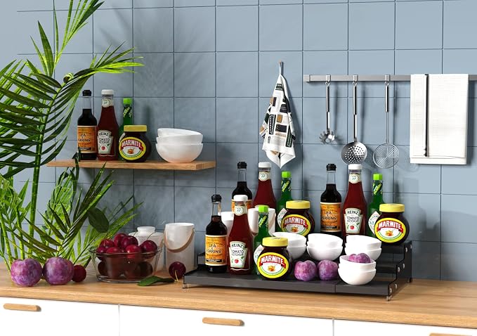Jojocross Spice Rack Organizer for Cabinet, 3 Tier Expandable Spices Storage, Great for Kitchen Cabinets, Cupboard,Pantry and Countertop More 1 Pack/Black - Image 4