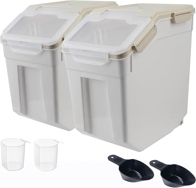 RUIAN 2Pcs Large Flour Storage Container Bin 25Lb Airtight Rice Storage Containers with Wheels Seal Locking Lid, BPA Free with Measuring Cup&Scoop for Flour, Rice, Grain (Gray) - Image 6