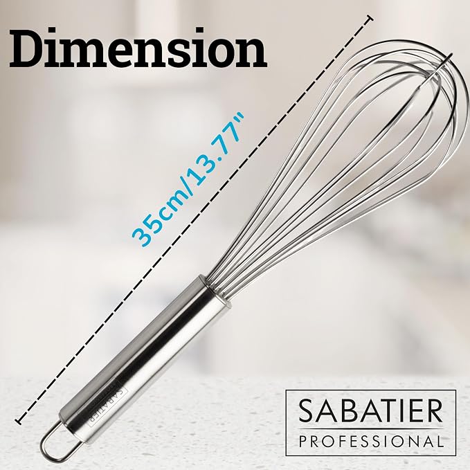 Professional Stainless Steel French Hand Whisk - Heavy Duty, Dishwasher Safe, Durable Balloon Whisk for Baking, Frothing, & Mixing - Easy to Clean, Great for Chefs & Home Cooks, Stainless Steel, 35cm - Image 5