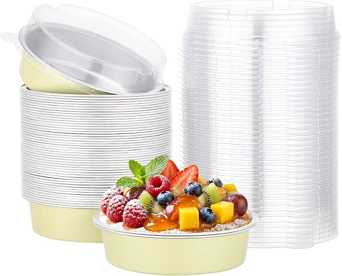 Beasea Mini Pie Pans with Lids, 50 Pack 7.3oz Disposable Aluminum Foil Tart Pans, 4 Inch Round Oven Baking Mini Cake Cups Tin for Cheesecake Pie Tart Quiche - Sage Green by Beasea