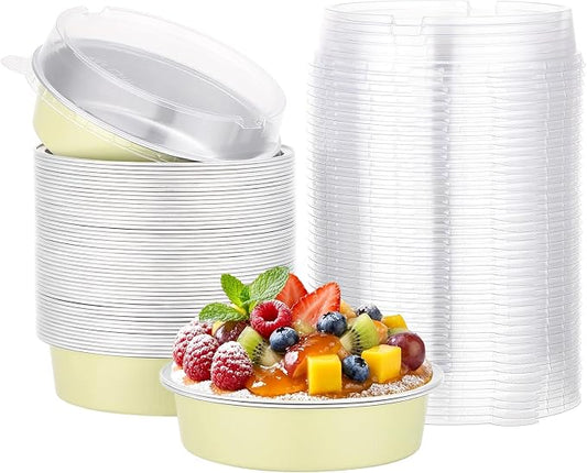Beasea Mini Pie Pans with Lids, 50 Pack 7.3oz Disposable Aluminum Foil Tart Pans, 4 Inch Round Oven Baking Mini Cake Cups Tin for Cheesecake Pie Tart Quiche - Sage Green by Beasea